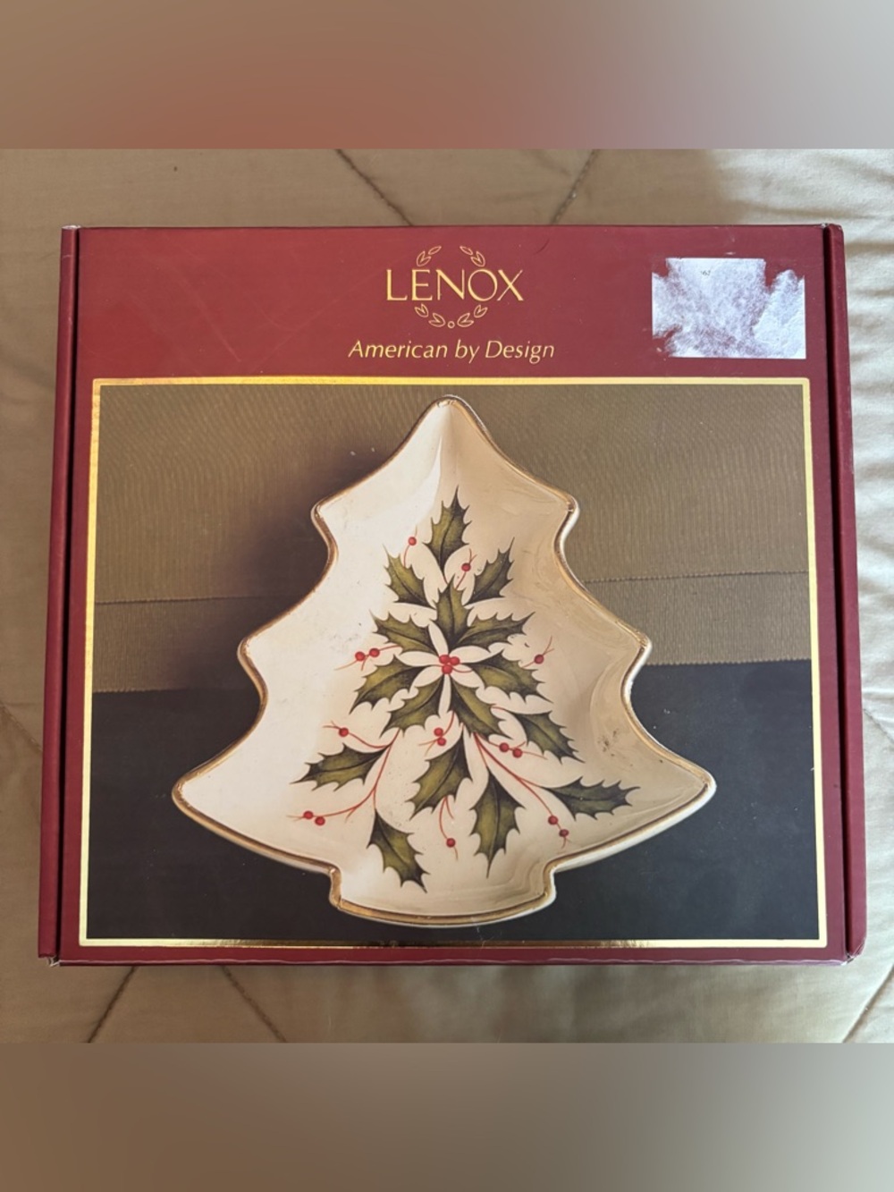 New Lenox Holiday Gold-Banded Tree-Shaped Candy Dish